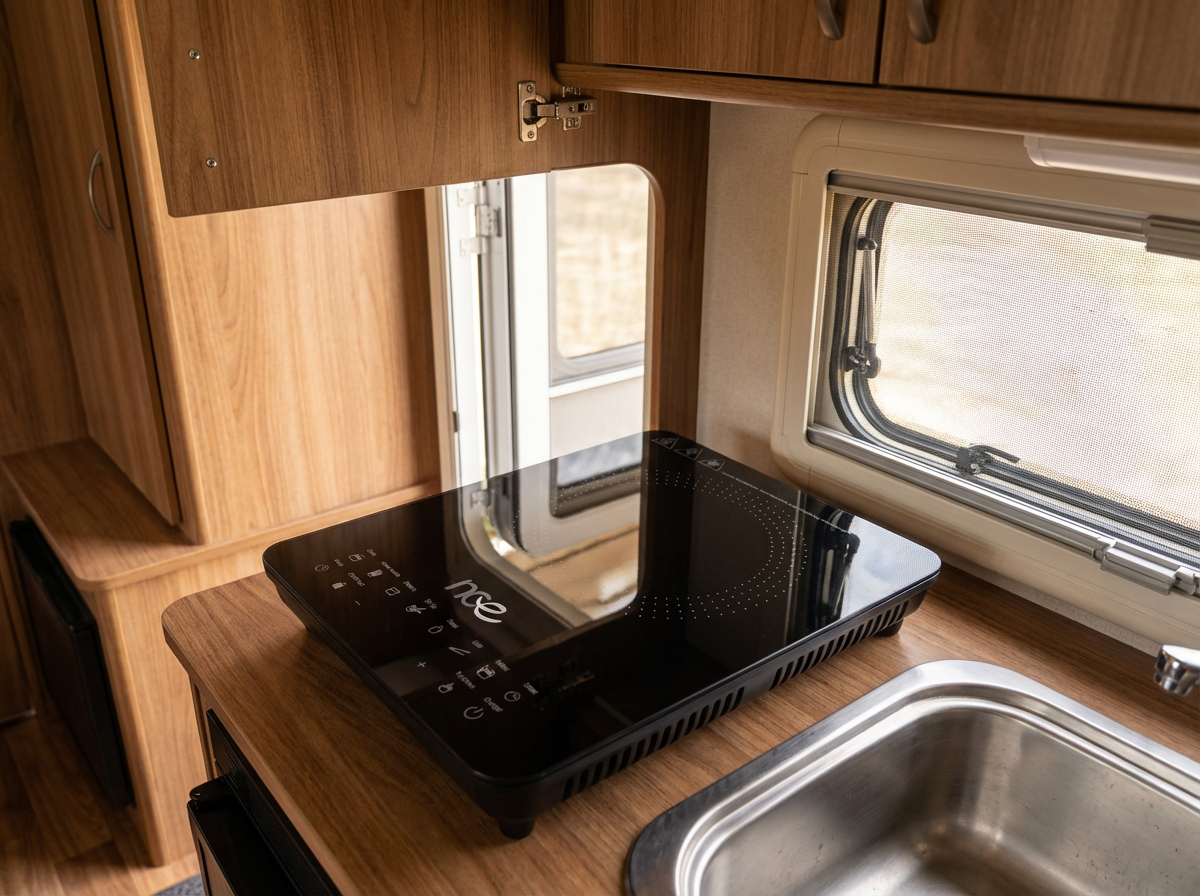 NCE Portable Induction Cooktop in an Australian caravan kitchen