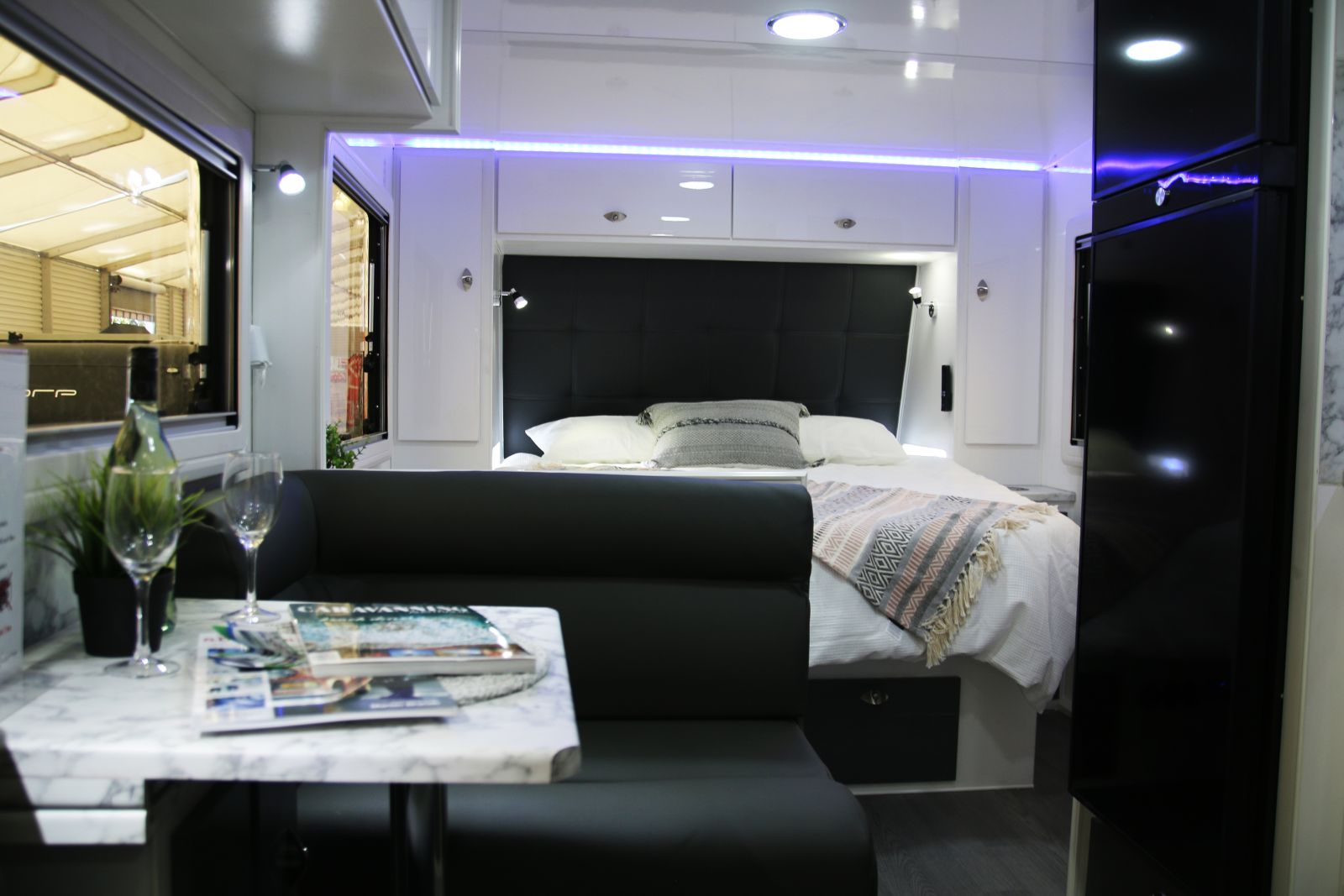 Caravan bedroom with a properly sized caravan mattress