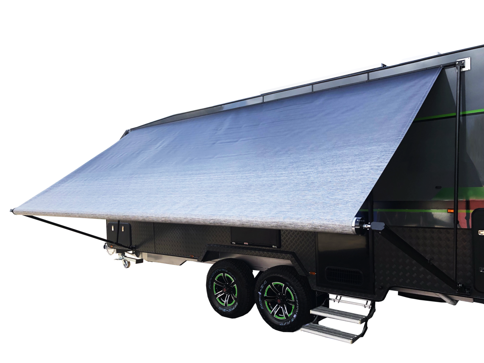 Close view of NCE manual caravan awning hardware
