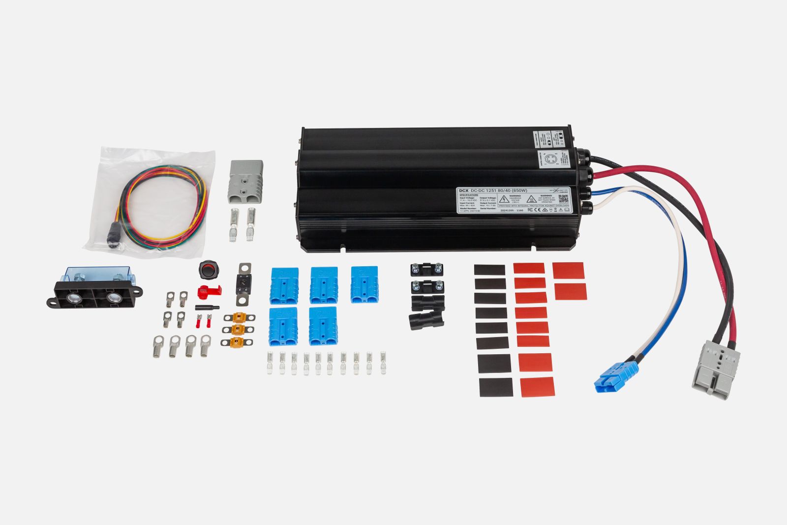 DCX DC/DC charger kit components and wiring accessories